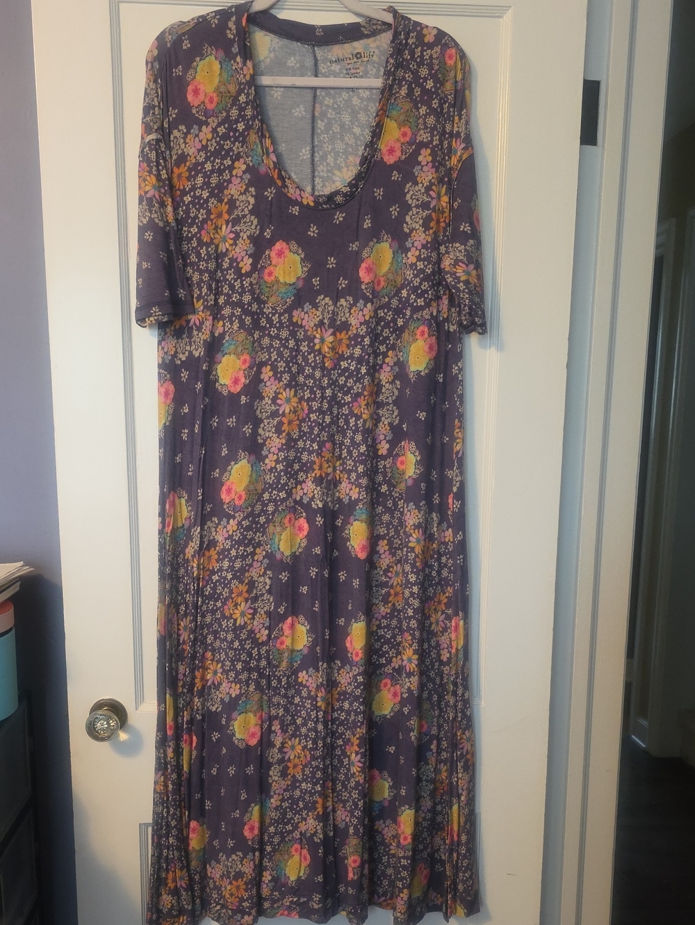 NATURAL LIFE Purple Floral Scoop-Neck Maxi Dress
